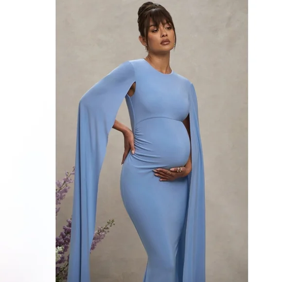 Club L London Divine Timing Cape Sleeves Maternity Maxi Dress Size L/12 - Picture 5 of 12